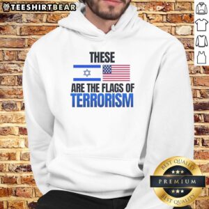 Hot hoodie featuring the flags of Israel and the USA, symbolizing themes of terrorism and conflict in bold design.