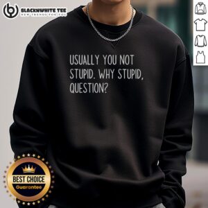 Hot Usually You Not Stupid Why Stupid Question Text Sweatshirt design featuring bold typography on a cozy sweatshirt.