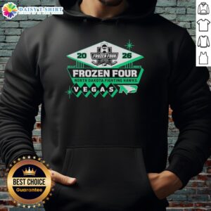 Good North Dakota Fighting Hawks Frozen Four 2026 NCAA Men's Hockey hoodie featuring team logo and vibrant colors.