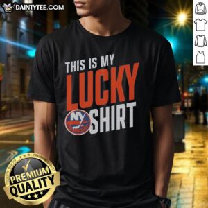 Alt Text: Awesome New York Islanders This Is My Lucky T-Shirt featuring team colors and logo, perfect for fans.