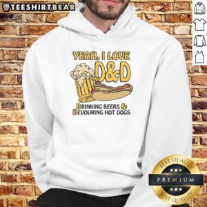 Alt Text: Funny hoodie featuring 'Yeah I Love DD' with a graphic of drinking beers and devouring hot dogs.