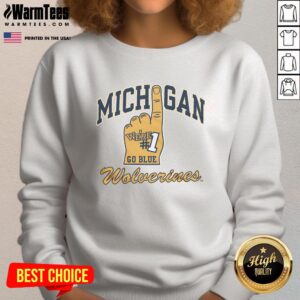 Nice Michigan Wolverines number one sweatshirt in vibrant blue, showcasing team pride and style for fans.