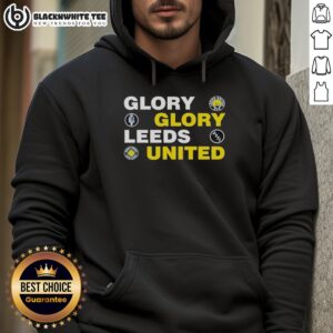 Alt Text: Stylish Pretty Glory Glory Leeds United FC Hoodie showcasing team colors and logo, perfect for fans and casual wear.