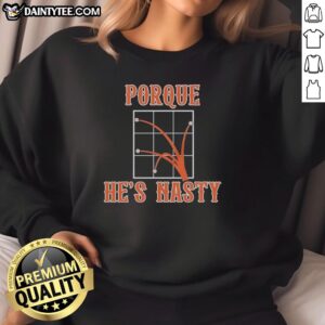 Awesome Porque He's Nasty New York Mets sweatshirt featuring bold team colors and logo, perfect for fans.