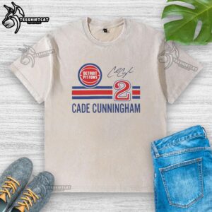 Alt Text: Detroit Pistons Cade Cunningham signature name and number washed T-shirt, featuring a stylish design for fans.