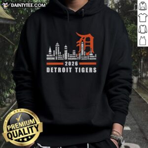 Hot Detroit Tiger MLB 2026 hoodie featuring player names and a city skyline shape design.