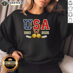 Vintage USA champions sweatshirt from 1980 and 2026, celebrating hockey history and iconic sports fashion.