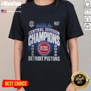 Official Detroit Pistons 2026 Central Division Champions locker room ladies tee showcasing team pride and style.