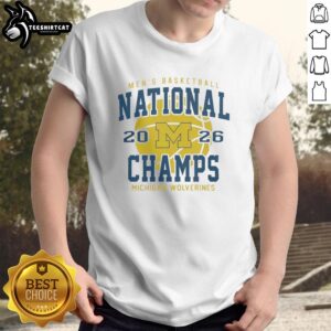 Premium Michigan Wolverines 2026 NCAA Men's Basketball National Championship Game T-Shirt in Indianapolis, Indiana.