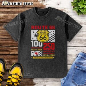Alt Text: Original Kansas City Chiefs Route 66 Centennial 100th Anniversary 1926-2026 washed t-shirt in vibrant colors.
