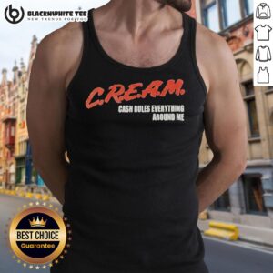Good Cream Cash Rules Everything Around Me Tank Top featuring bold graphic design, perfect for casual streetwear style.