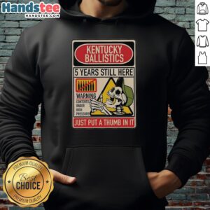 Premium KB Anniversary Hoodie featuring '5 Years Still Here, Just Put a Thumb In It' design for stylish celebration.