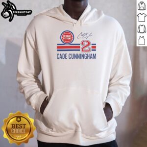 Alt Text: Cade Cunningham Detroit Pistons hoodie featuring his signature name and number for stylish fan apparel.