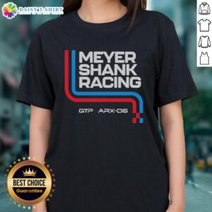 Good Meyer Shank Racing GTP ARX-06 ladies tee featuring vibrant graphics and a stylish design for motorsport fans.