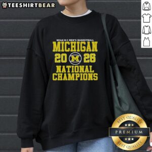 2026 NCAA Division 1 Men's Basketball National Champions Michigan Wolverines sweatshirt in navy blue.