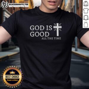 Good God Is Good All The Time cross shape T-shirt design featuring a bold Christian message on a stylish tee.