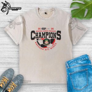 Premium Genero Adran Premier Champions Wrexham AFC Women washed t-shirt, showcasing team pride and style.