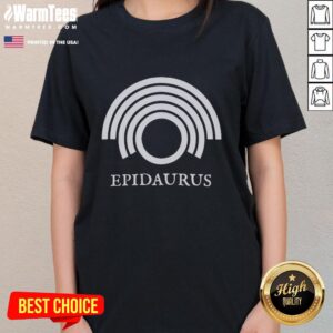 Alt Text: Liam O'Brien wearing an Epidaurus Ladies Tee, showcasing a stylish and comfortable casual outfit.