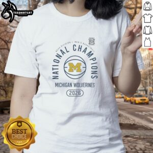 2026 NCAA Men's Basketball National Champions Michigan Wolverines Fast Break Ladies Tee in blue and maize design.