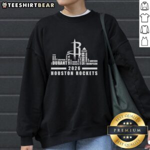 Top Houston Rockets Basketball 2026 sweatshirt featuring city skyline word art and player names design.