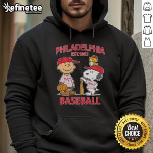 Awesome Charlie Brown Snoopy And Woodstock With Philadelphia Phillies Baseball Jersey Est 1883 T-Shirt - Image 2