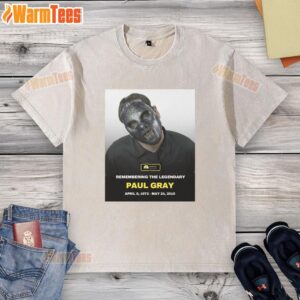 Official tribute t-shirt for Paul Gray, founding bassist of Slipknot, featuring iconic design and band logo.