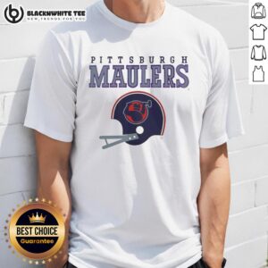 Alt Text: Top Pittsburgh Maulers USFL helmet and wordmark T-shirt design showcasing team pride and spirit.