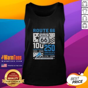 Awesome Detroit Lions Route 66 Centennial tank top celebrating 100th anniversary 1926-2026 and Americas 250th anniversary.