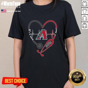 Arizona Diamondbacks stethoscope heartbeat ladies tee, perfect for fans showing heart for baseball and team spirit.