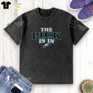 Premium Philadelphia Eagles Pick Is In washed t-shirt featuring team logo, perfect for fans and game day attire.