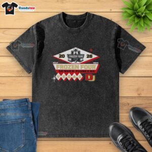 Alt Text: 2026 NCAA Frozen Four Denver Pioneers men's hockey logo washed t-shirt in vibrant colors, perfect for fans.