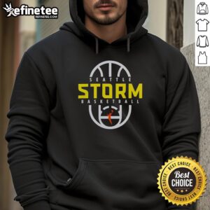 Awesome Seattle Storm Basketball 2026 on-court authentic practice logo hoodie displayed on a hanger.