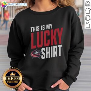 Alt Text: Columbus Blue Jackets lucky sweatshirt featuring team colors and logo, perfect for game day and fans.