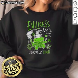 Original Baby Bowser Evilness Level Unusually High Sweatshirt featuring vibrant colors and playful design for fans.