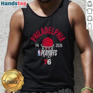 Hot Philadelphia 76ers 2026 Playoffs NBA tank top featuring team colors and logo, perfect for basketball fans.