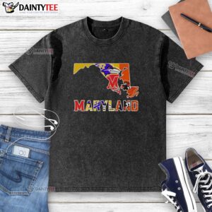 Nice Maryland sports teams graphic on a washed t-shirt, perfect for fans supporting local teams and showing state pride.