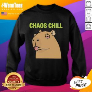 Funny capybara with red eyes sticking out its tongue on a chill meme sweatshirt, perfect for animal lovers.