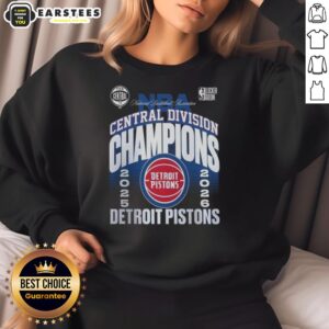 Alt Text: Nice Detroit Pistons Black 2026 Central Division Champions locker room sweatshirt featuring team logo and design.