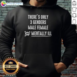 Official 'There's Only 3 Genders: Male, Female, and Mentally Ill' hoodie design featuring bold text on a stylish background.