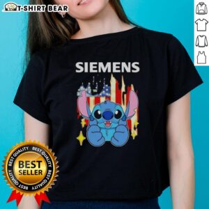 Pretty stitch-like Siemens USA flag ladies tee showcasing a stylish design perfect for patriotic fashion lovers.