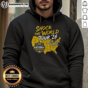 Awesome Michigan Wolverines MBB 2026 National Champions Shock the World Tour Hoodie in vibrant colors and bold design.