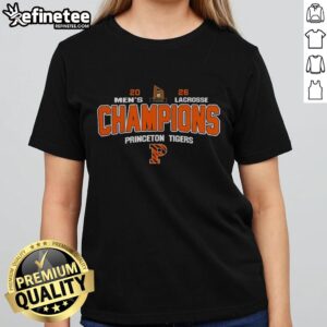 Princeton Tigers 2026 Ivy League Men's Lacrosse Tournament Champions Ladies Tee showcasing team pride.