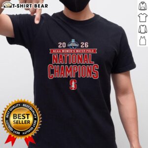 Stanford Cardinal 2026 NCAA Women's Water Polo National Champs Victory T-Shirt featuring team logo and celebratory design.