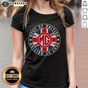Hot MG car badge logo on a stylish Best of British ladies tee, perfect for MG enthusiasts and fashion lovers alike.