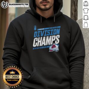 Colorado Avalanche NHL 2026 Central Division Champions hoodie featuring team logo and vibrant colors.