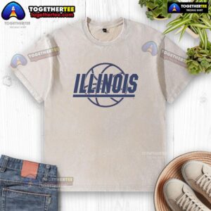 Alt Text: Retro Illinois Basketball logo on a washed t-shirt, perfect for fans showcasing school spirit and vintage style.