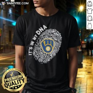 Original Milwaukee Brewers In My DNA logo t-shirt, featuring a vibrant design celebrating Brewers fandom and team spirit.