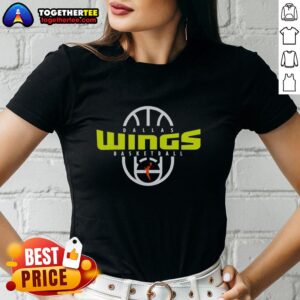 Pretty Dallas Wings Basketball 2026 Ladies Tee featuring authentic practice logo on court background.
