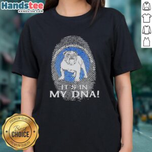 Alt Text: Premium Canterbury Bankstown Bulldogs Rugby 'It's In My DNA' fingerprint ladies tee, perfect for passionate fans.