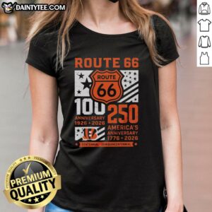 Nice Cincinnati Bengals Route 66 Centennial Ladies Tee for the 100th Anniversary (1926-2026) and 250th America Anniversary.